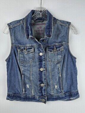 Aeropostale Y2K Cropped Denim Jean Vest Lightly Distressed Women's Lg Festival